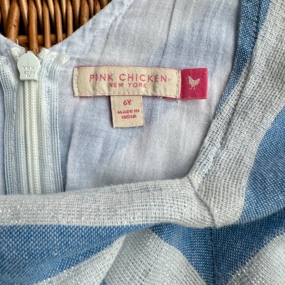 PINK CHICKEN Silver Striped Party Dress Girls 6 6Y Blue Peekaboo Petticoat Girl - Picture 9 of 10